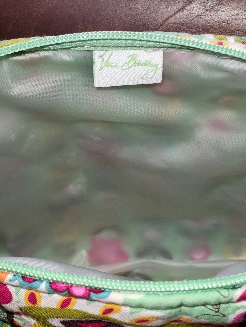 Vera Bradley Quilted Cosmetic Bag Mint Pink Paisley Makeup Pouch